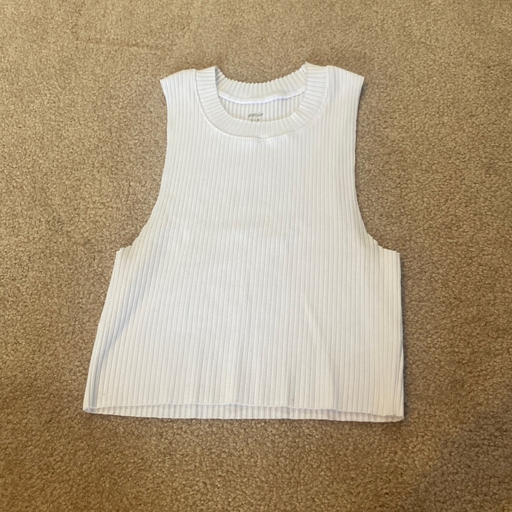 white high neck ribbed aerie tank